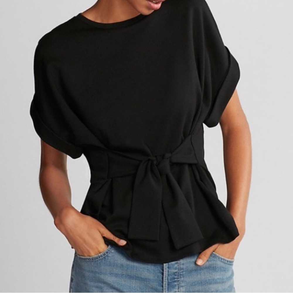 Black Tie-Waist Top